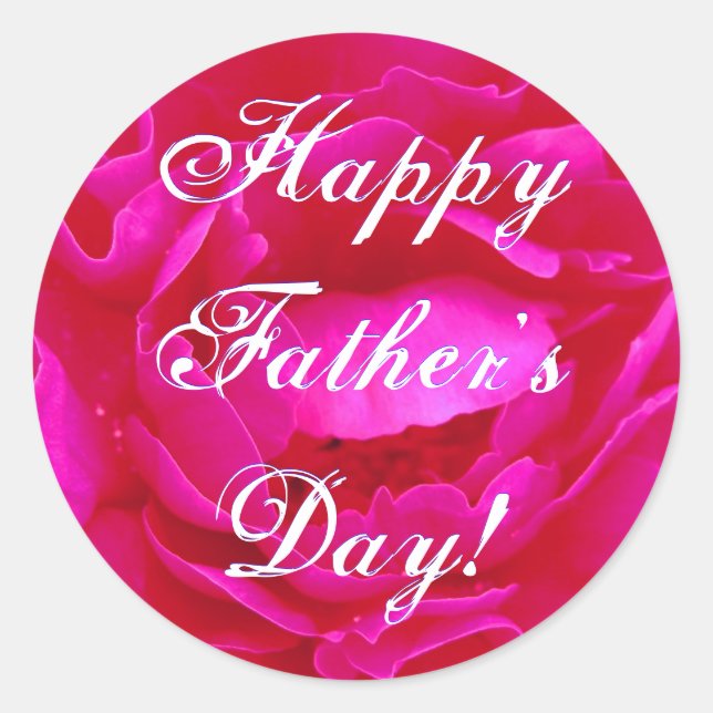 Happy Father's Day Pink Rose Classic Round Sticker (Front)
