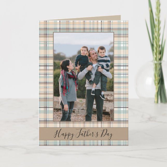 Happy Father's Day Plaid Photo Card (Front)