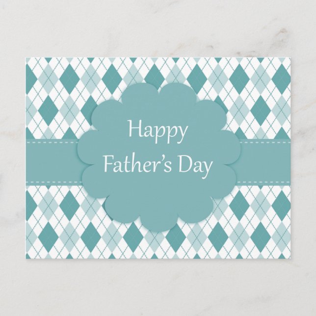 Happy father's day postcard, Green and white plaid Postcard (Front)