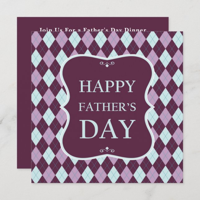 Happy Fathers Day Purple Argyle Dinner Party Invitation (Front/Back)