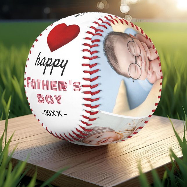 Happy Father's Day Red Heart 4 Photo Collage Baseball (Creator Uploaded)