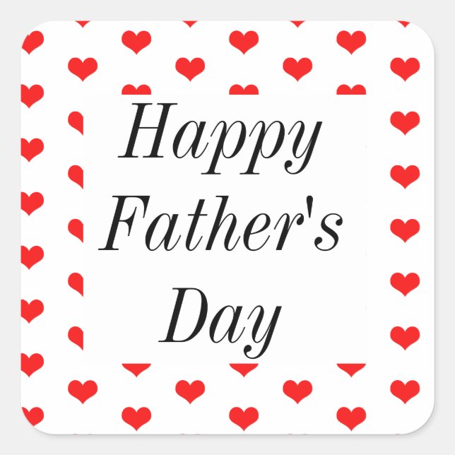 Happy Fathers Day Red Heart Patterns Custom Cute Square Sticker (Front)