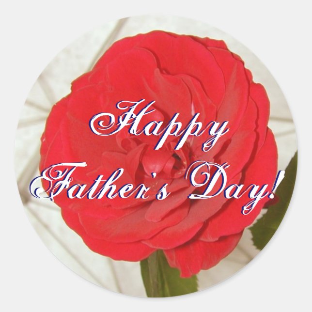 Happy Father's Day Red Rose Classic Round Sticker (Front)