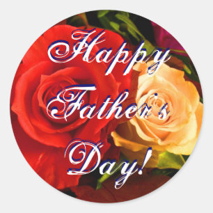 Happy Father's Day Red Yellow Rose Classic Round Sticker