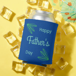 Happy Father's Day Retro Modern Blue and Green Can Cooler