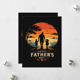 Happy Fathers Day Retro Sunset Dad Son Holiday Card