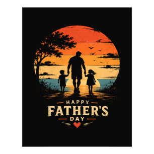 Happy Fathers Day Retro Sunset Dad Son Photo Print