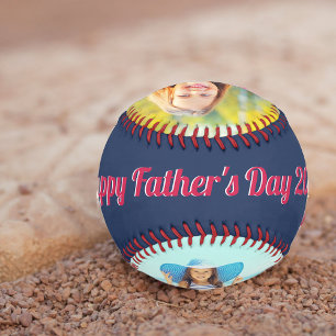 Happy Fathers Day Retro Typography 2 Photo Blue Baseball