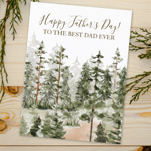 Happy Fathers Day Rustic Watercolor Green Forest Postcard