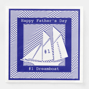 Happy Father's Day Schooner on Navy Waves Napkin