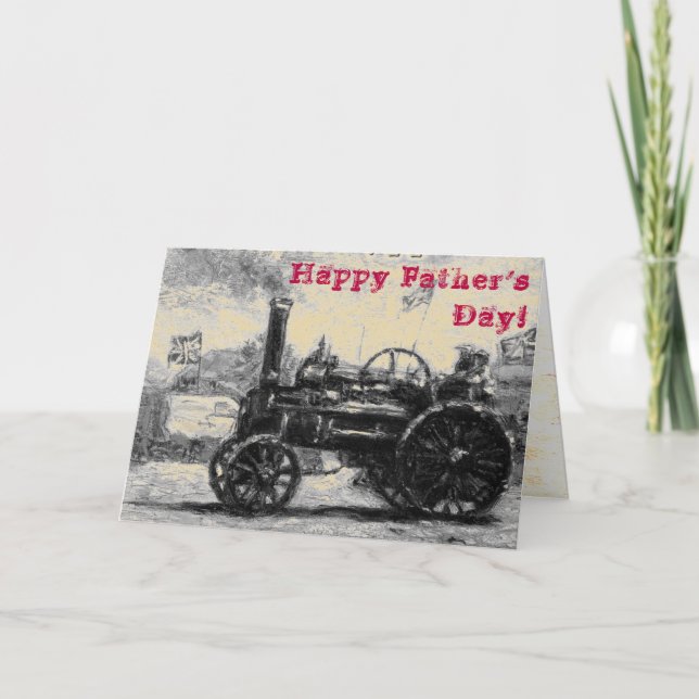 Happy Father's Day sepia card with a Steam Tractor (Front)