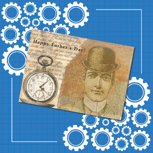 Happy Father's Day Steampunk Gentleman Bowler Hat Card