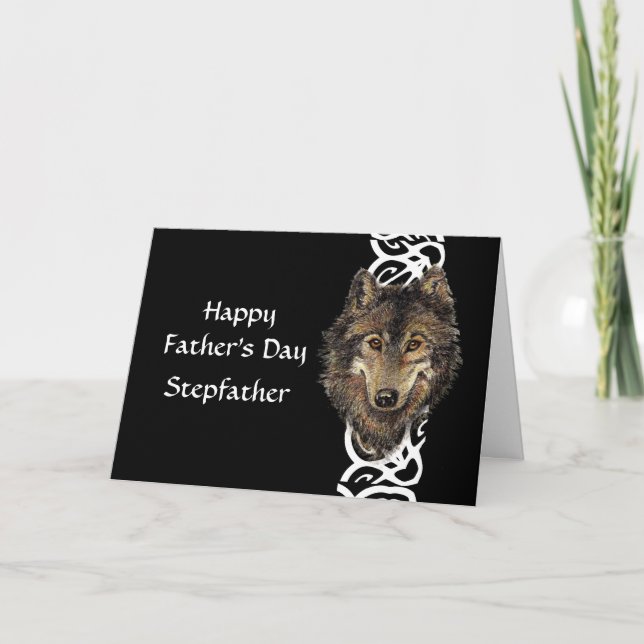 Happy Father's Day Stepfather Wild Wolf Head Card (Front)