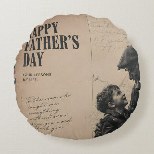 Happy Father's Day Vintage Letter and Grandpa  Round Cushion