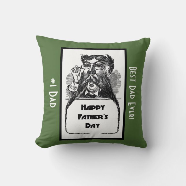 Happy Father's Day Vintage Retro Drawing Cushion (Front)
