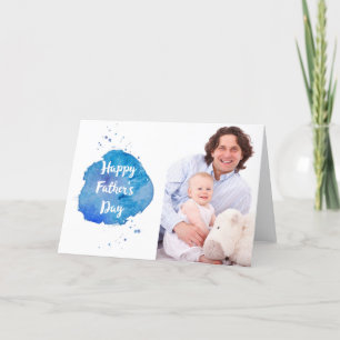 Happy Father's Day Watercolor Splash Custom Photo Card