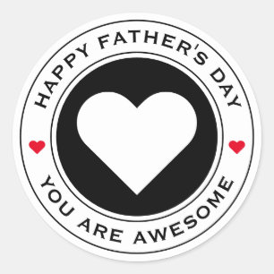 Happy Fathers Day White Red Heart Chic Fun Unique Classic Round Sticker