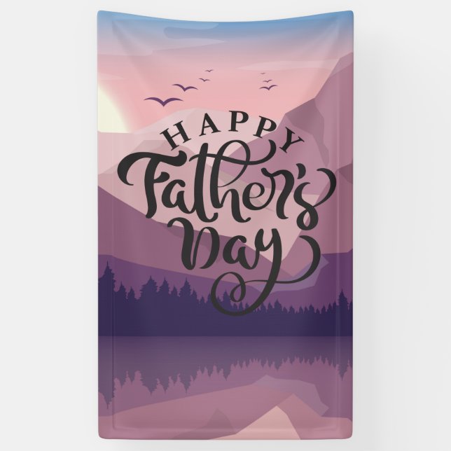 Happy Father's Day with mountains Plaque Banner (Vertical)