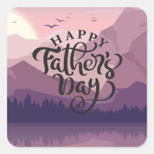 Happy Father's Day with mountains Plaque Square Sticker