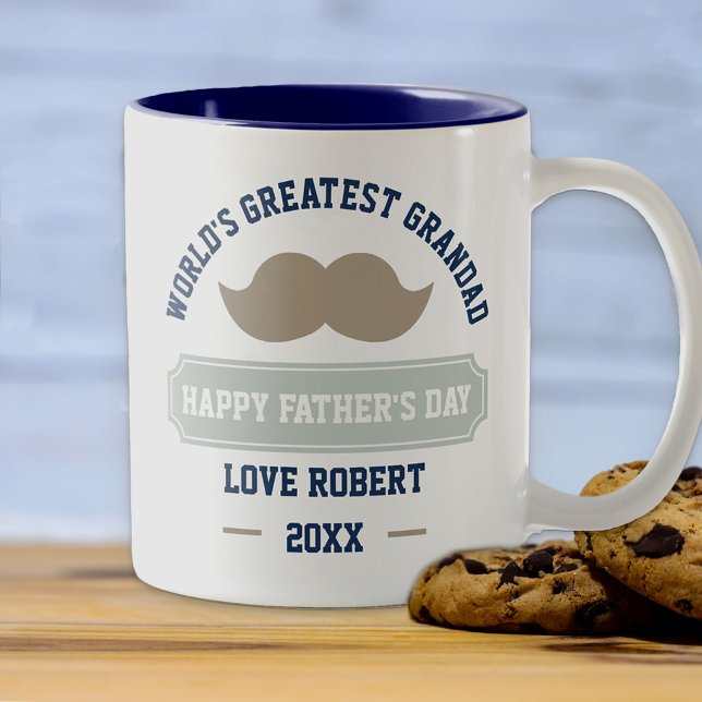 Happy Fathers Day - Worlds Greatest Grandad Two-Tone Coffee Mug (Creator Uploaded)