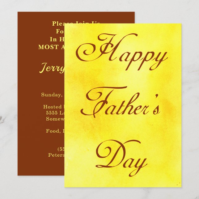 Happy Fathers Day Yellow Summer Picnic Party Invitation (Front/Back)