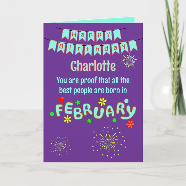 Happy February Birthday Folded Greeting Card (Front)
