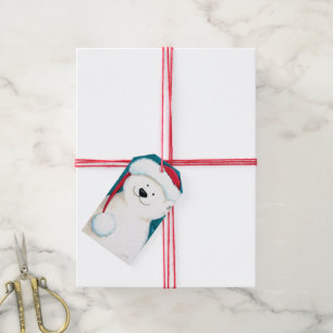 Happy Festive Polar Bear with Santa Hat Gift Tags