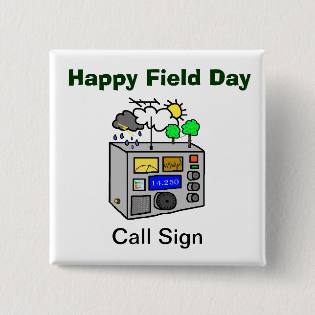 Happy Field Day Ham Radio Square Button (Front)