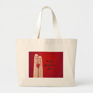 Happy Fingers Valentines Day Large Tote Bag