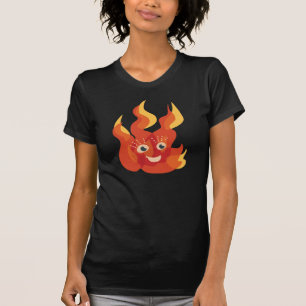 Happy Fire Flame Character Womens T-Shirt