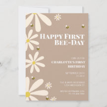 Happy First BeeDay Kids First Birthday Invitation