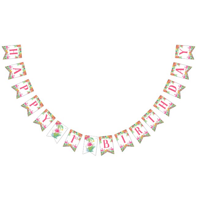 Happy First Birthday Banner, Flamingos Bunting (All)