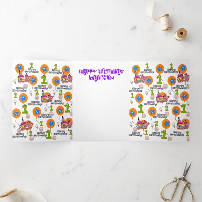 Happy First Birthday Card, #1 Birthday White Tri-Fold Card (Inside)