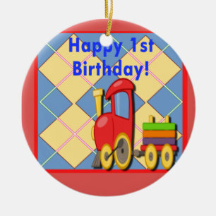 Happy First Birthday Choo Choo Train Ceramic Tree Decoration