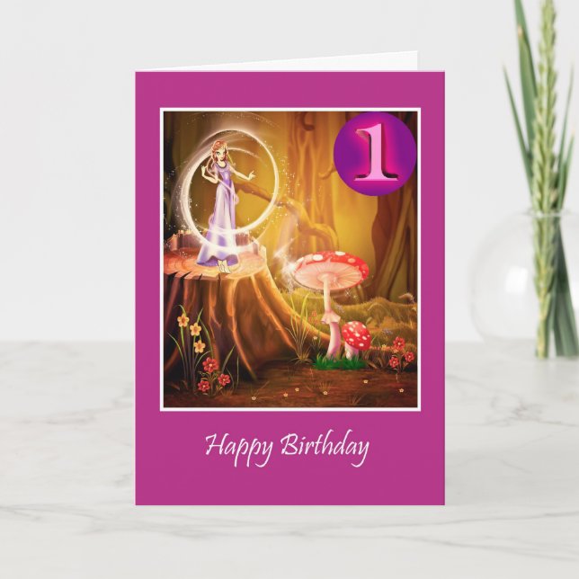 Happy first Birthday for girl with fairy Card (Front)
