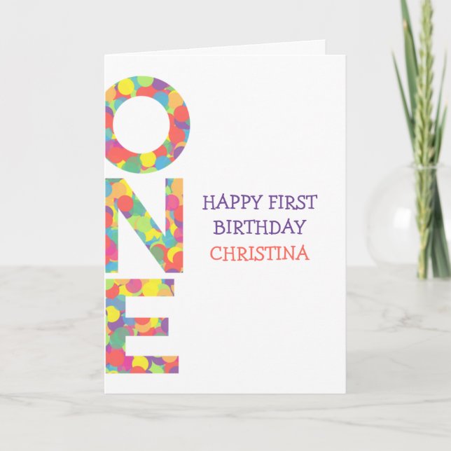 Happy First Birthday Girl Personalised Confetti Card (Front)