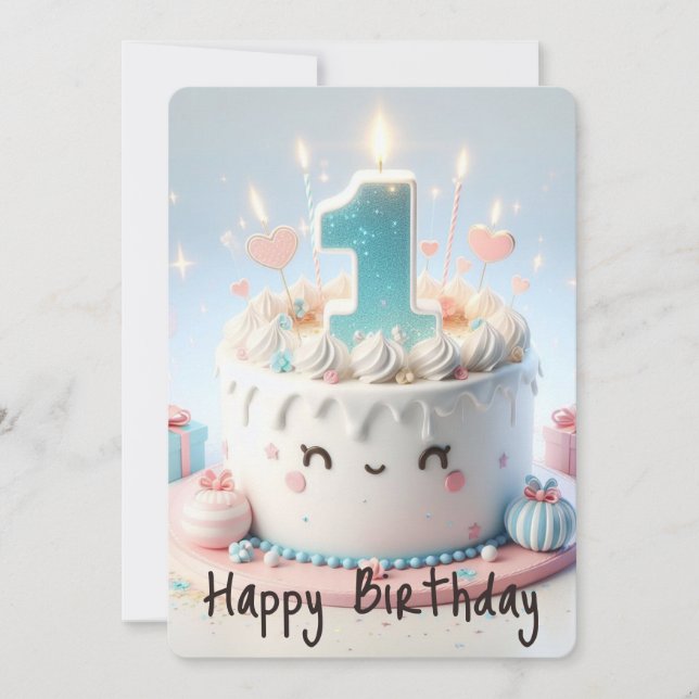 Happy First Birthday  Holiday Card (Front)