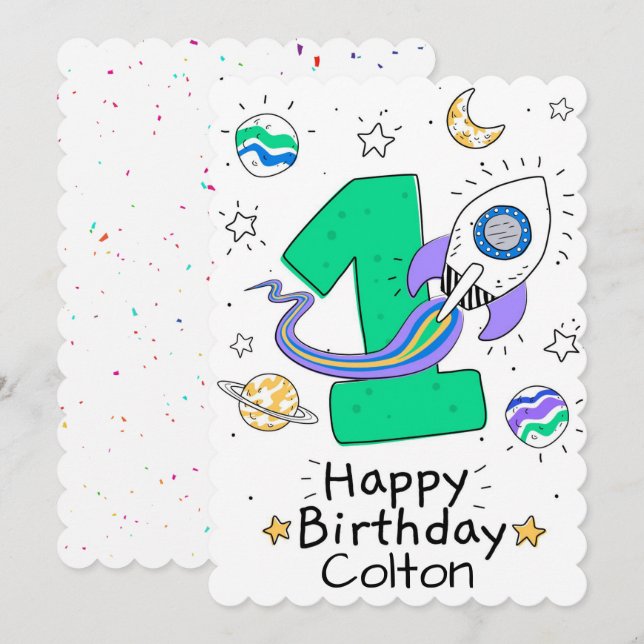 Happy First Birthday Holiday Card (Front/Back)