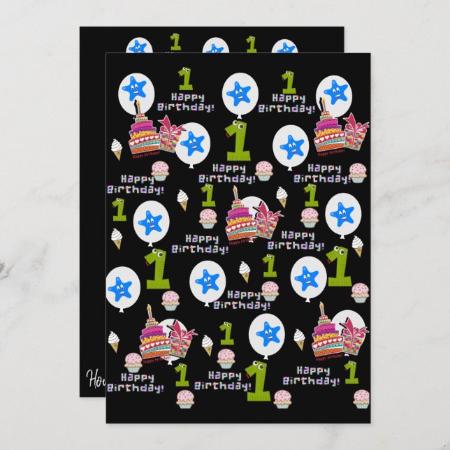 Happy First Birthday Invitation First Birthday #1 (Front/Back)