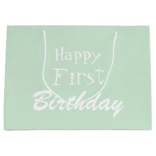 Happy First Birthday Pastel Green Large Gift Bag