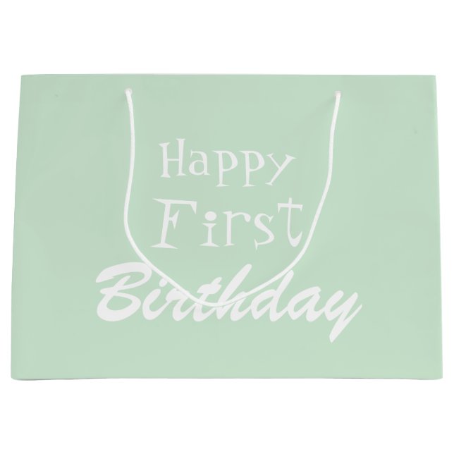 Happy First Birthday Pastel Green Large Gift Bag (Front)