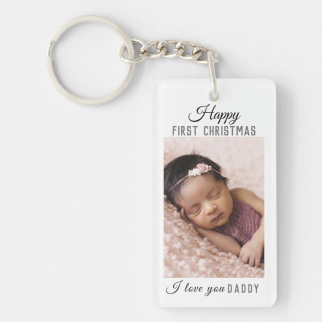 Happy First Christmas New Daddy Baby Photo  Key Ring (Front)