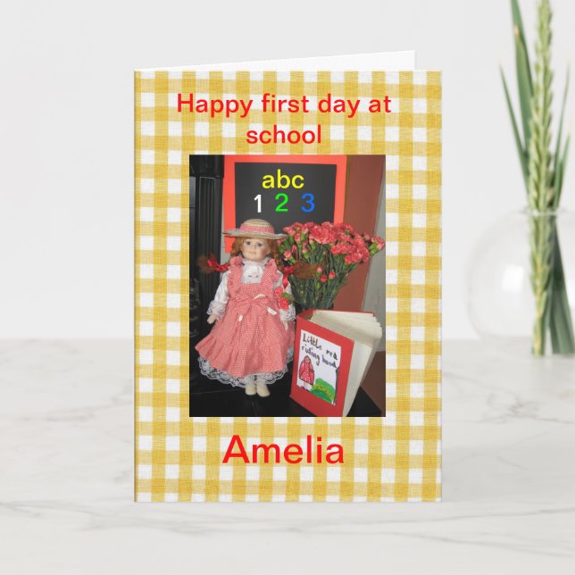Happy first day at school Amelia card. Card (Front)