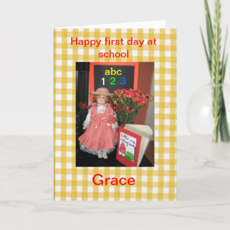 Happy first day at school Grace card. Card