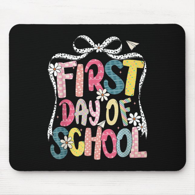 Happy First Day Back To School Coquette Bow Studen Mouse Pad (Front)