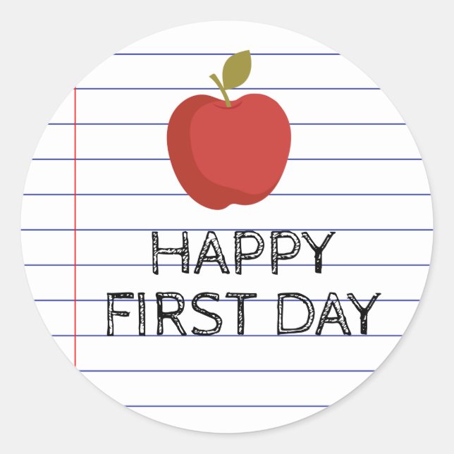 Happy First Day Back to School Teacher Apple Classic Round Sticker (Front)