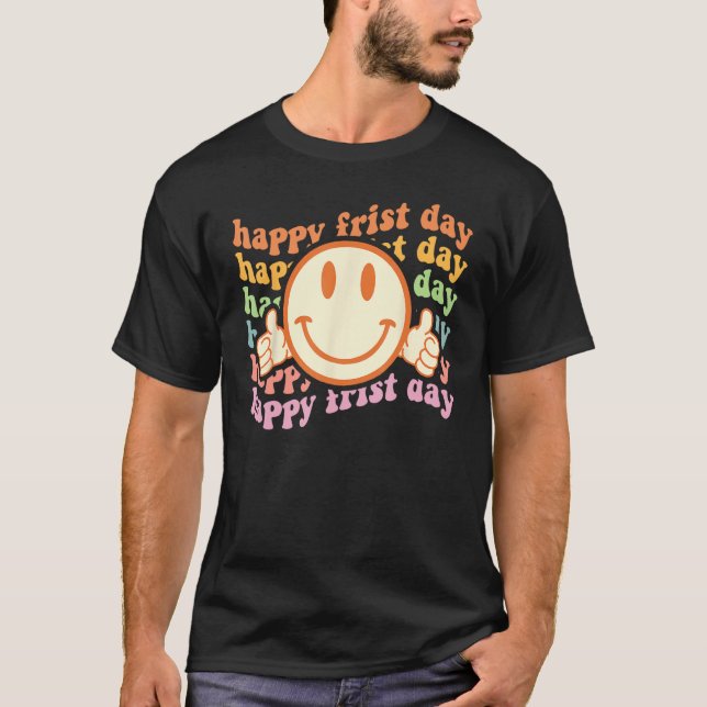 Happy First Day Back To School Teacher Retro Wavy  T-Shirt (Front)