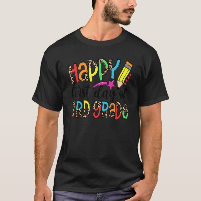 Happy First Day Of 3rd Grade Leopard Teacher Kids  T-Shirt (Front)