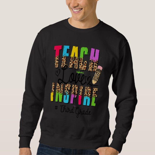 Happy First Day Of 3rd Grade Teacher  Boho Leopard Sweatshirt (Front)