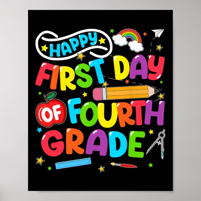 Happy First Day Of 4th Grade Back To School Teache Poster (Front)